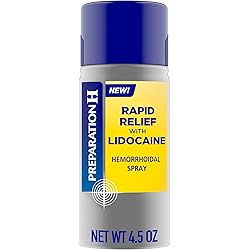 Preparation H Rapid Relief Hemorrhoidal Spray with Lidocaine, No-Touch Numbing Spray for Itching, Burning and Pain Relief - 4.5 Oz Bottle