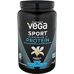 Vega Sport Premium Protein Powder, Vanilla, Vegan, 30g Plant Based Protein, 5g BCAAs, Low Carb, Keto, Dairy Free, Gluten Free, Non GMO, Pea Protein for Women and Men, 1.8 Pounds 20 Servings