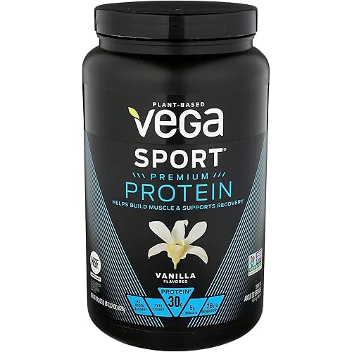 Vega Sport Premium Protein Powder, Vanilla, Vegan, 30g Plant Based Protein, 5g BCAAs, Low Carb, Keto, Dairy Free, Gluten Free, Non GMO, Pea Protein for Women and Men, 1.8 Pounds 20 Servings
