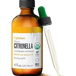 Organic Citronella Essential Oil Huge 4 OZ – USDA Certified Organic, Pure Citronella Oil, Therapeutic Grade, Undiluted, Non-GMO – Mood Boost, Aromatherapy with Dropper