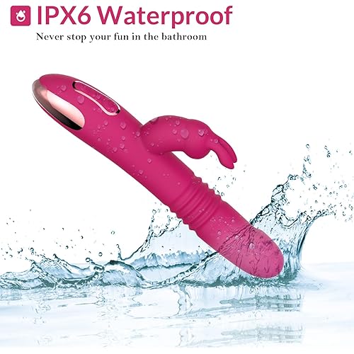 Beaded Thrusting Rabbit Vibrator - BOMBEX William, 9.8" Triple Action G Spot Vibrator with Independent Clitoral Stimulator, 10 Patterns, Waterproof & Rechargeable Sex Toys for Women, Rose