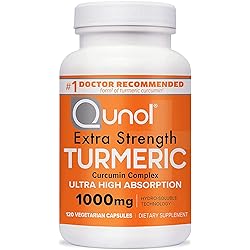 Turmeric Curcumin Capsules, Qunol Turmeric 1000mg With Ultra High Absorption, Joint Support Supplement, Extra Strength Tumeric, Vegetarian Capsules, 2 Month Supply, 120 Count Pack of 1