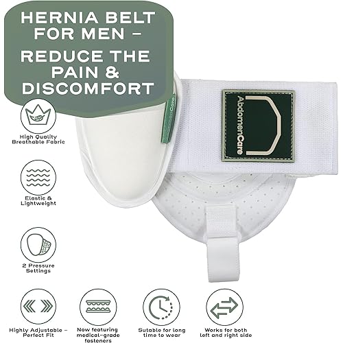 AbdomenCare Inguinal Hernia Support Belt for Men & Women for Left or Right Side Hernias I 2 Direct Compression Pads I Hernia Belts for Men Inguinal Truss I Groin Hernia Truss Support Belt for Men SM