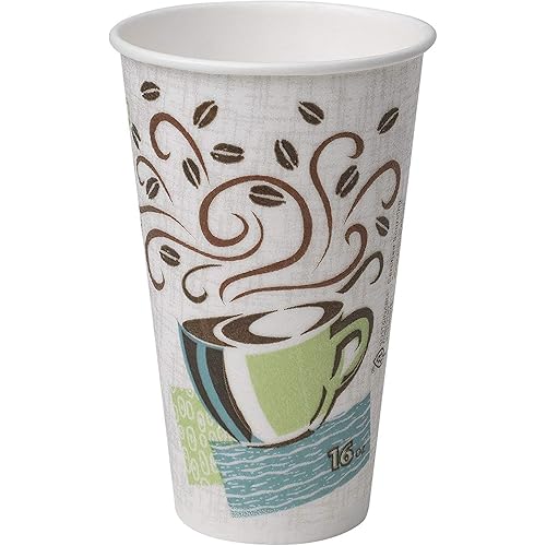 Dixie PerfecTouch WiseSize Coffee Design Insulated Paper Cup, 16oz Cups and Lids Bundle 16 oz, 100 Cups, 100 Lids