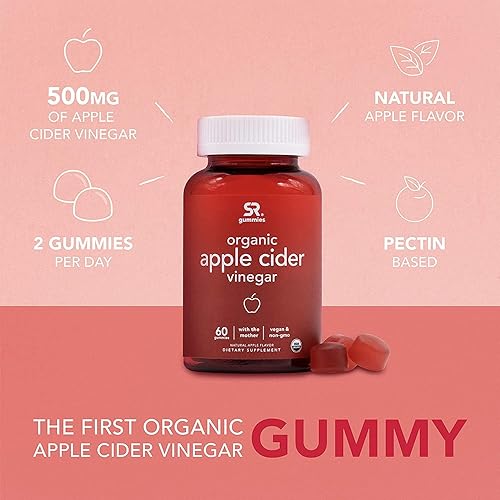 Organic Apple Cider Vinegar Gummies with The Mother - USDA Organic, Vegan Certified & Non-GMO Verified 60 Vegan Gummies