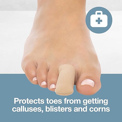 ZenToes 5 Pack Toe Caps Closed Toe Fabric Sleeve Protectors with Gel Lining, Prevent Corn, Callus, Blister Development Between Toes, Soften and Soothe The Skin Size Medium