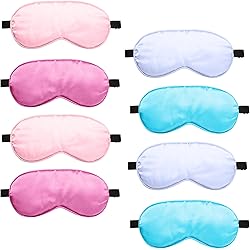 8 Pieces Sleep Cover Silk Soft Plush Eye Cover for Kids Adults Eye Cover with Adjustable Strap Travel Eye Cover Blindfold for Sleeping Blocking Out Lights Travel Relax Light Color