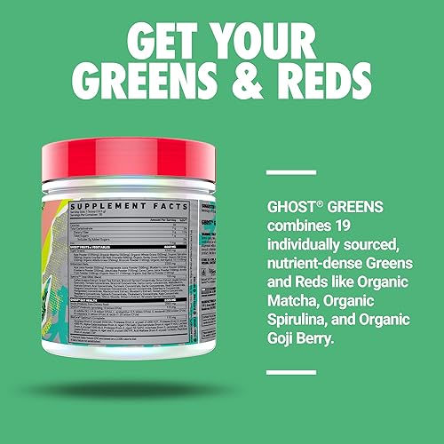 GHOST Greens Superfood Powder, Guava Berry - 30 Servings - 19 Super Greens & Reds, Fruits, Vegetables, Spirulina, Chlorella, Prebiotics, 10 Billion CFU Probiotic & Digestive Enzymes - Gluten-Free