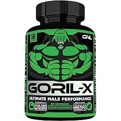 GORIL-X All Natural Testosterone Booster for Men, Workout Supplement & Muscle Builder, Increase Size, Strength, Energy, Test & Agrandar, 1000mg Enhancing Horny Goat Weed, 30-Day Supply