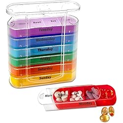 ABSOK Weekly Stackable Pill Organizer,4 Times A Day Pill Organizer Box Morning, Noon, Evening, and Bedtime,7 Stackable Compartments