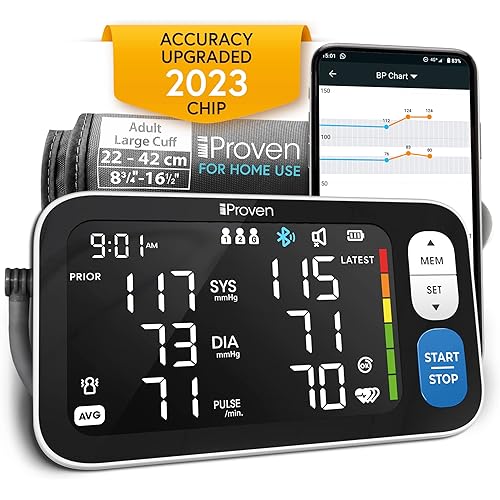 IPROVEN New 2023 Smart Upper Arm Blood Pressure Monitor - Home Use, 500 Memory Sets - Large Adjustable Cuff - Largest Widescreen Backlit Display - Bluetooth App for iOS & Android