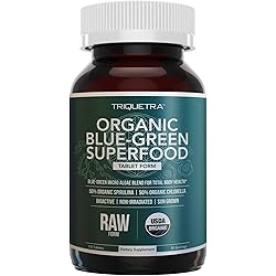 Organic Spirulina & Chlorella Tablets – 4 Organic Certifications, Raw, Non-Irradiated – 5050 Blue Green Algae Blend – Antioxidant Content Equal to 5 Servings of Vegetables 120 Tablets