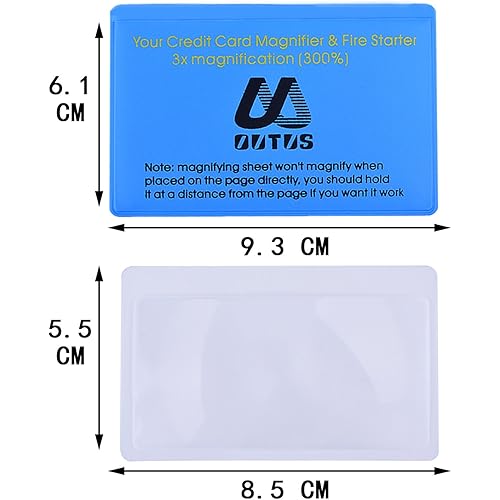 Outus 4 Pack Plastic Reading Magnifier Lens Credit Card Size Magnifier Wallet Pocket Lens Firestarter 300% Magnifier Lens