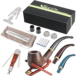 Scotte Tobacco Pipe Handmade Pear Wood Root Smoking Pipe Gift Box and Accessories Black&B