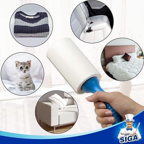 MR.SIGA Lint Roller,Extra Sticky Lint Roller Pet Hair Remover with Easy Tear Sheets, 5-Pack, 450 Sheets in Total