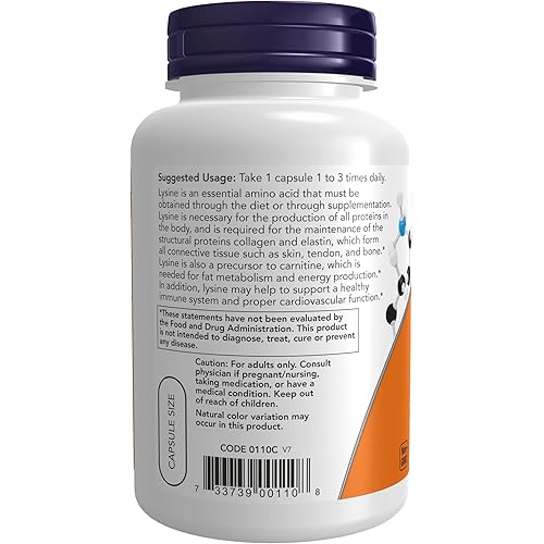NOW Supplements, L-Lysine L-Lysine Monohydrochloride 500 mg, Amino Acid, 100 Veg Capsules