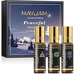 MAYJAM Peaceful Essential Oils Roll On Set, Pack 3 x 10ML Stress Relief, Calm, Sweet Dreams Essential Oil Blend, Premium Quality Aromatherapy Oil, Gifts for Women & Men