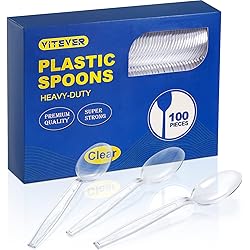 100 Count] Clear Plastic Spoons Heavy Duty, Premium Disposable Spoons, Durable Plastic Cutlery for for Parties, Picnics, Big Event, Daily Use - Heat Resistant & BPA Free - Clear