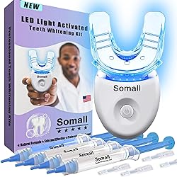 Somall Teeth Whitening Kit - LED Accelerator Lights, 35% Carbamide Peroxide, 3 3ml Gel Syringes, 1 Remineralization Desensitizing Gel, and Tray