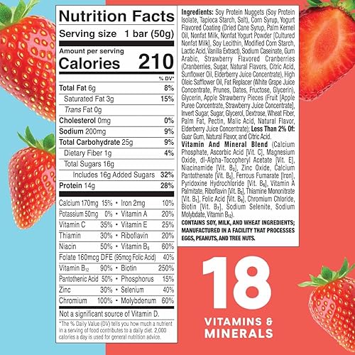 ZonePerfect Protein Bars, 18 vitamins & minerals, 14g protein, Nutritious Snack Bar, Strawberry Yogurt, 36 Bars