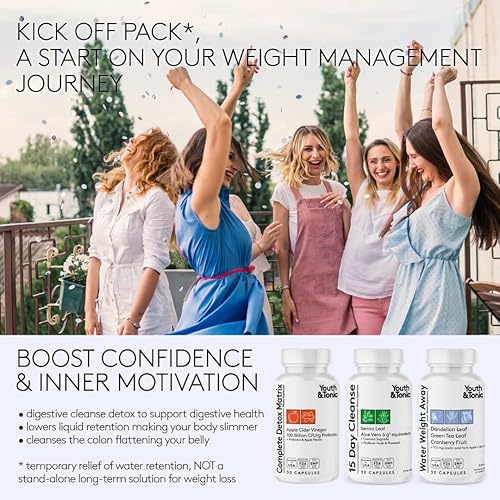 3pk Detox Cleanse Kick Off Weight Management | Colon Cleanser Water Loss Pills w Dandelion ACV Full Body Detox Probiotics | Flat Stomach & Waist Line Reduction|Restart Metabolism Bloating Relief