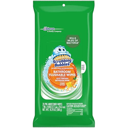 Antibacterial Bathroom Flushable Wipes, Citrus Action, 28 Count - 2 Pack