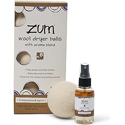 Zum Clean Frankincense & Myrrh Wool Dryer Balls Kit with Aroma Blend 3 Pack