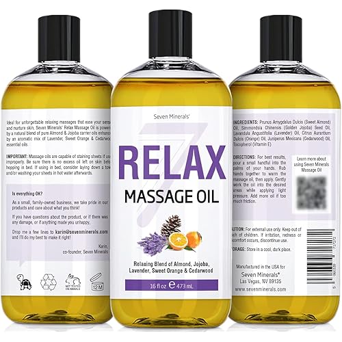 Premium Vegan Relaxing Massage Oil for Massage Therapy - Big 16oz Bottle - Ideal for Professional or at-Home Body Massage. Soothing Natural Blend of Almond, Jojoba, Lavender, Sweet Orange & Cedarwood