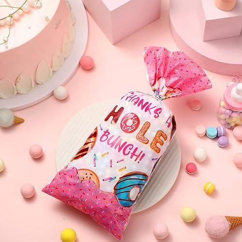 100 Pcs Donut Candy Bags Donut Grow up Party Supplies Donut Cellophane Bags Gift Treat Bag Goodie Bags with Ties Two Sweet Donut Theme Birthday Party Decorations