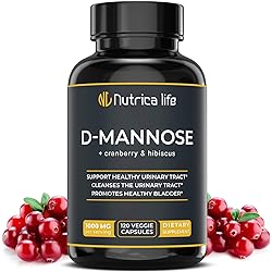 Nutrica Life D Mannose 1000mg Capsules, Potent D-Mannose & Cranberry Pills with Hibiscus Extract, Strength Urinary Tract Infection UTI Support, Healthy Bladder Control & Kidney Cleanse 120 Capsules