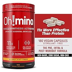 Oh!mino Muscle Synthesis Activator 180 Electrolyte Capsules, Stimulant Free Amino Acids Capsules, Pre Workout Supplements, Post Workout for Men and Women – Oh! Nutrition
