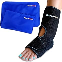 TheraPAQ Ankle Ice Pack Wrap for Injuries - Hot & Cold Reusable Compression Brace w 2 Gel Packs for Relief from Sprain, Sports Injury, Plantar Fasciitis, Achilles Tendonitis - Fits XS- XL