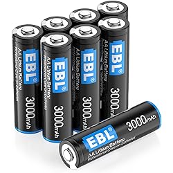 EBL 8 Pack 3000mAh 1.5V Lithium AA Batteries - High Performance Constant Volt AA Lithium Metal Battery for High-Tech Devices Non-Rechargeable