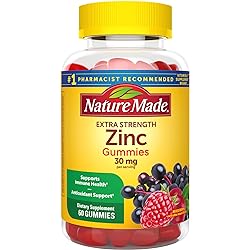 Nature Made Extra Strength Zinc Supplements 30 mg, Dietary Supplement for Immune Health and Antioxidant Support, 60 Zinc Gummies, 30 Day Supply