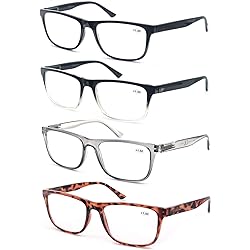 OLOMEE Reading Glasses 1.5 Oversize Large Square Men Readers 4 Pack,Comfort Lightweight Eyeglasses Flexible Spring Hinge