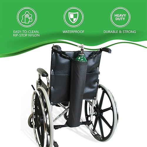 NYOrtho Oxygen Tank Holder for Wheelchair - E Cylinder Transport Bag Adjustable Straps Easy to Clean, Heavy Duty, Waterproof Standard Wheelchair Size