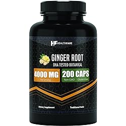 Ginger Root Capsules 4000mg | 200 Pills | Ultra Concentrated | Supports Digestive Health | Non-GMO & Gluten Free | HealthFare
