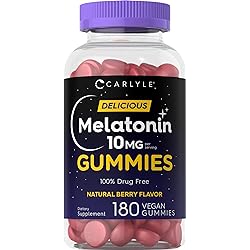 Melatonin Gummies 10mg | 180 Count | Adult Drug Free Aid | Natural Berry Flavor | Vegan, Non-GMO, Gluten Free | by Carlyle