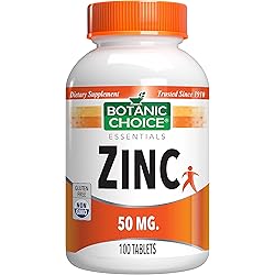 Botanic Choice Zinc 50mg Tablets, 50mg, 100 Ct – Daily Zinc Supplements for Immune System Support; Zinc Vitamins for Adults; Supports Immune System, Digestion, More