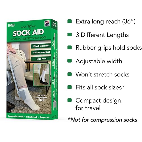 Sock Ox - Extended Length Sock Remover and Long Shoe Horn - Easy On and Off Stocking Slider - Dressing Aid for Senior Men and Women