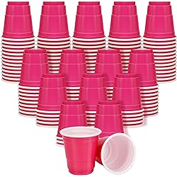 Disposable Shot Glasses,100 Count Mini Solo Cups,2oz Plastic Shot Cups,Bright Pink Mini Shot Glass,Small Party Cups for Jello Shots and Drinking Game,Serving Snacks,Condiments,Samples and Tastings