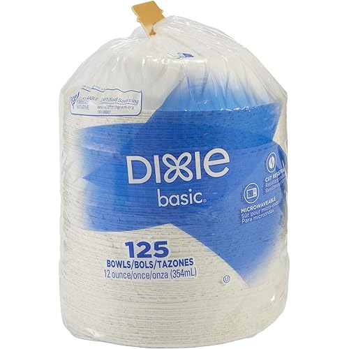 Dixie Basic 12Oz. Light-Weight Disposable Paper Bowls By GP PRO Georgia-Pacific; White; DBB12W; 1000 Count 125 Bowls Per Pack; 8 Packs Per Case
