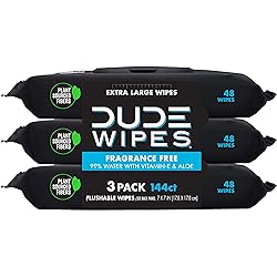 DUDE Wipes Flushable Wipes - 3 Pack, 144 Wipes - Unscented Wet Wipes with Vitamin-E & Aloe for at-Home Use - Septic and Sewer Safe