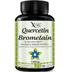 Quercetin 1000mg Bromelain 300mg per Serving- Quercetin with Bromelain Supplement Complex for Cardiovascular Health, Respiratory System Support, Immune Function & Allergy Support-120 Veggie Capsules