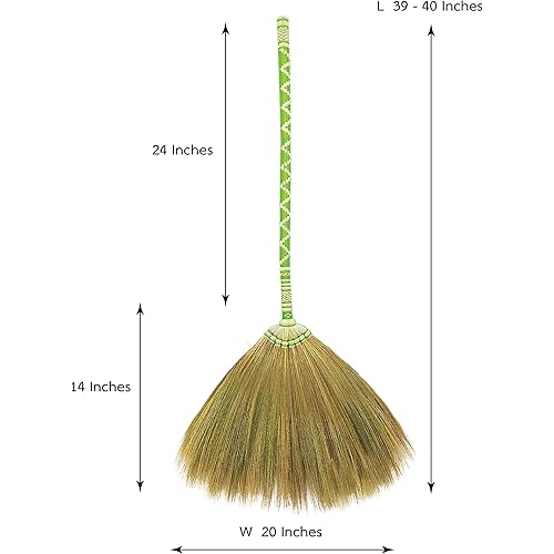 AW BROOMS Asian Straw Broom Thai, Natural Grass Broom Handmade with Long Bamboo Broomstick, Handheld Household Broom for Outdoor and Indoor ; House Broom , Tile Floor Sweeper Housewarming