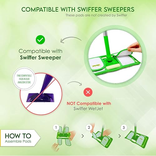Reusable Pads Compatible with Swiffer Sweeper Mops - Washable Microfiber Mop Pad Refills by Turbo - 12 Inch Floor Cleaning Mop Head Pads Work Wet and Dry - 2 Pack