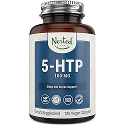 Vegan 5HTP 100 mg 5-hydroxytryptophan | Sleep and Stress Support | Naturally Sourced Serotonin | 120 Non-GMO Capsules