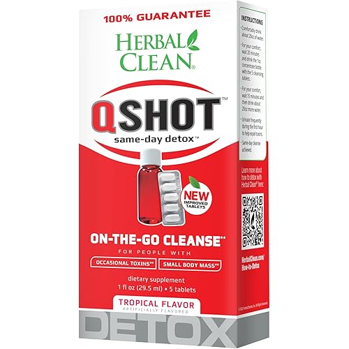 Herbal Clean QShot, Same-Day Concentrated Detox Drink, 1 Fl Oz, and Detox Capsules, 5 Count