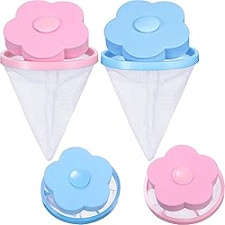Hestya Household Reusable Washing Machine Floating Lint Mesh Bag Hair Filter Net Pouch, 4 Pieces Blue and Pink