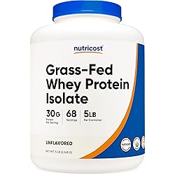 Nutricost Grass-Fed Whey Protein Isolate Unflavored 5LBS - rBGH Free, Non-GMO & Gluten Free